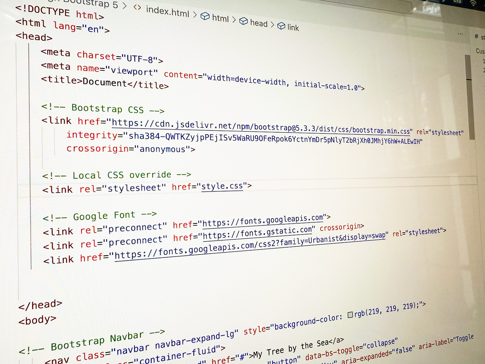 HTML code for a website
